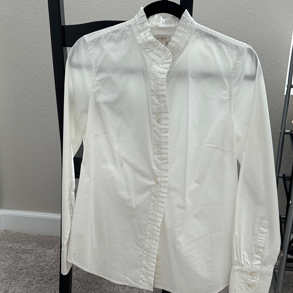 J. Crew White Pleated Collar Dress Shirt